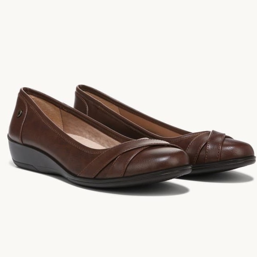 LifeStride I-Loyal Womens Dark Tan Dusty Wedge Ballet Flats Size 7 M NEW